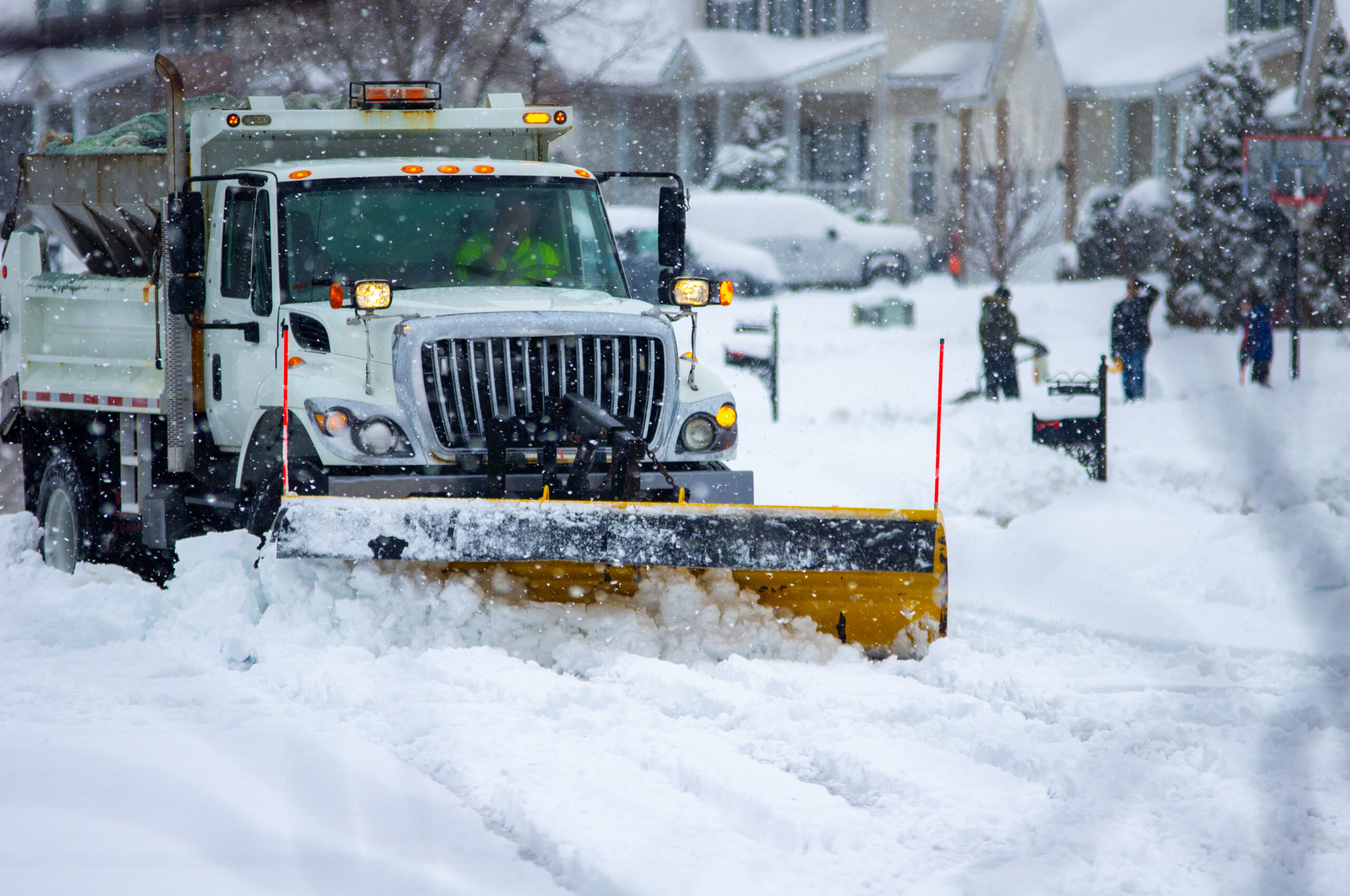 Front,View,Of,City,Services,Snow,Plow,Truck,With,Yellow